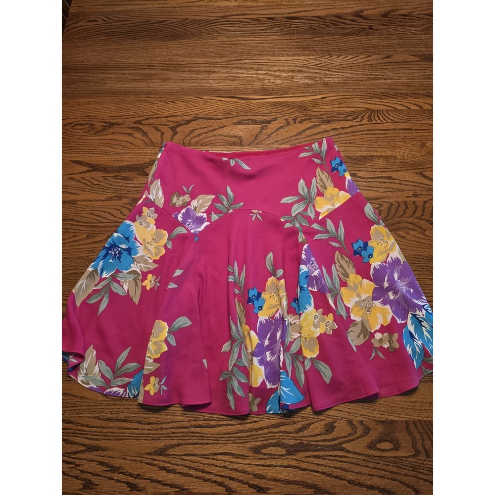 Lauren Ralph Lauren Georgette Floral Skirt Womens Size 6 Fuchsia Pink A-line - Picture 8 of 13